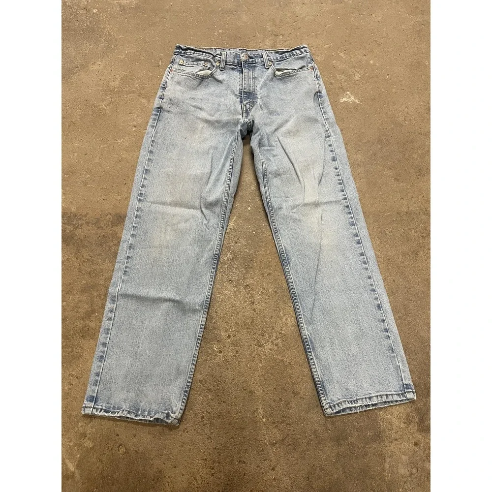 Levis 550 Jeans Mens 34x31 Light Wash Blue Relaxed Tapered Stretch Denim Zip Fly